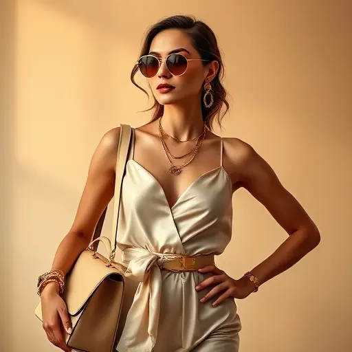 Premium women's fashion model wearing layered necklaces and stylish accessories